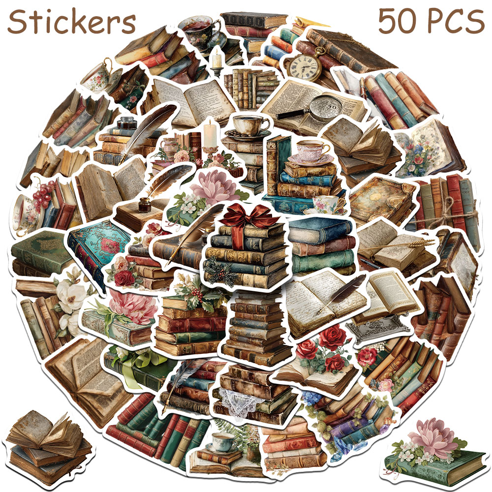 Vintage Collectible Books - 50 Adesivos Vintage de Livros para